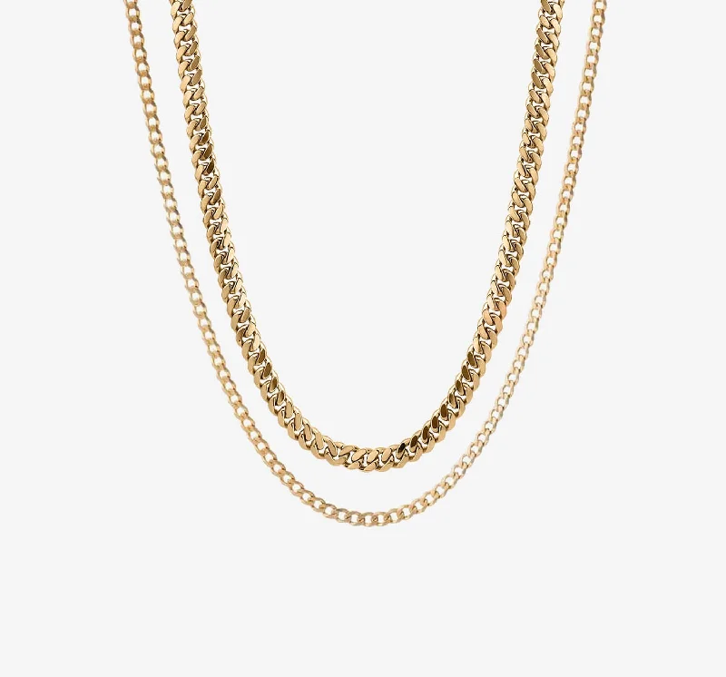 necklaces with gold plating -Cuban Chain Set | Gold