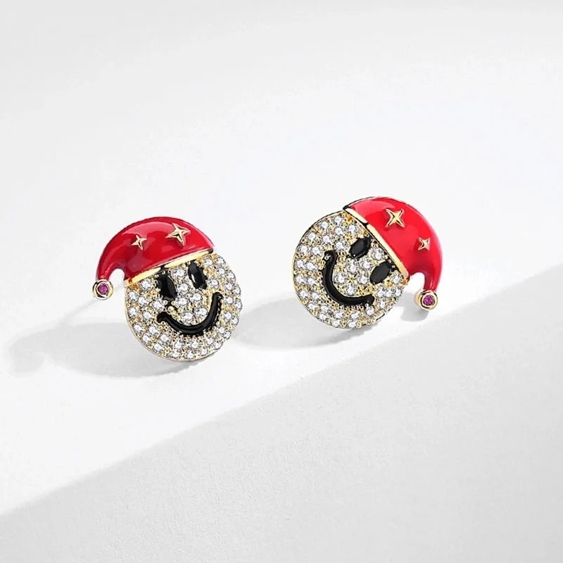 Christmas Hat Smile Face Ear Studs