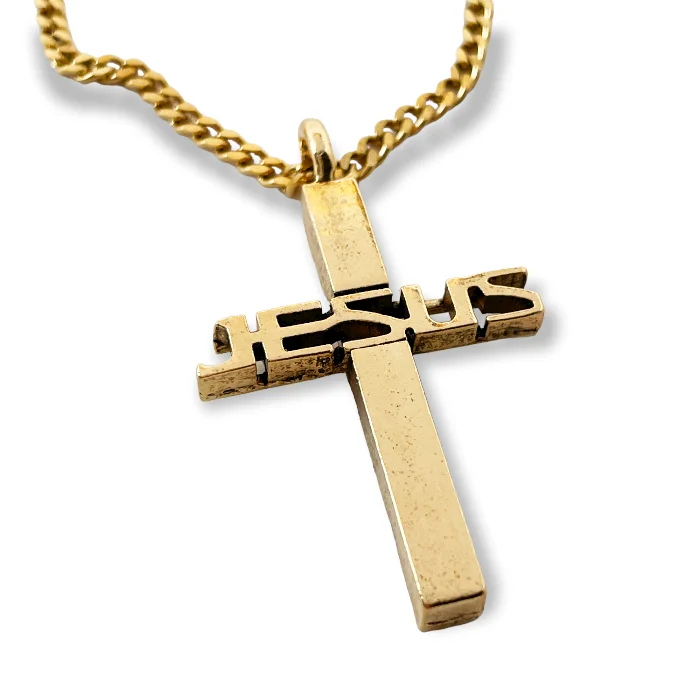 necklaces bold statement piece -Jesus Cross Gold Finish Pendant Gold Chain Necklace