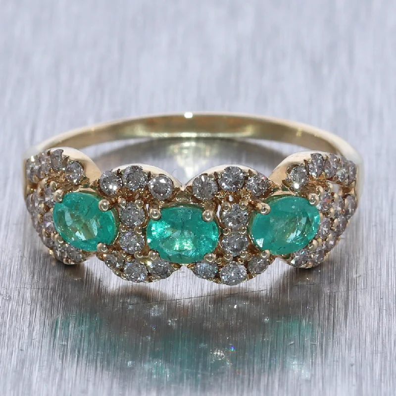 ladies engagement rings with halo setting -LeVian 14k Yellow Gold 1.95ctw Natural Emerald & Nude Diamond Band Ring