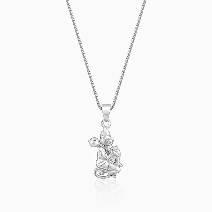 necklaces bold statement piece -Silver Hanuman Pendant With Box Chain For Him