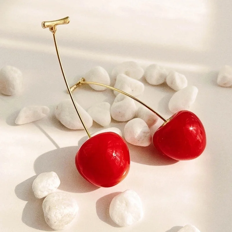 Gold Copper Coins + Red Cherry Earrings