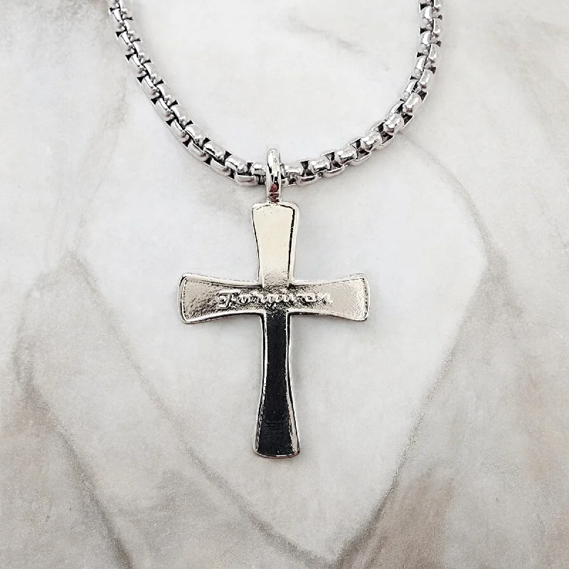 necklaces chic modern style -Forgiven Cross Rhodium Metal Finish Heavy Chain Necklace