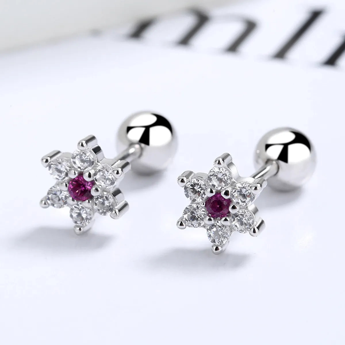 ladies earrings for evening glamour -1 Pair Simple Style Snowflake Plating Inlay Sterling Silver Zircon Ear Studs