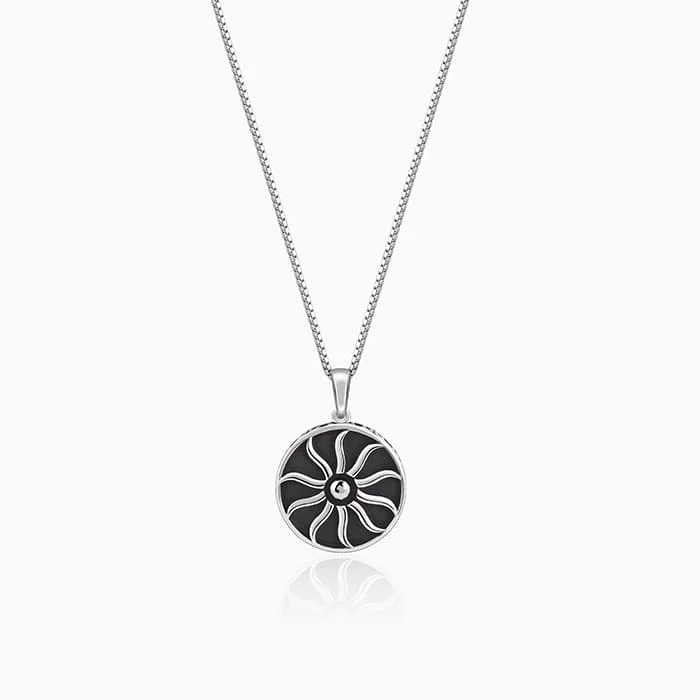 necklaces for special occasions -Oxidised Silver Sunshine Pendant With Box Chain For Him