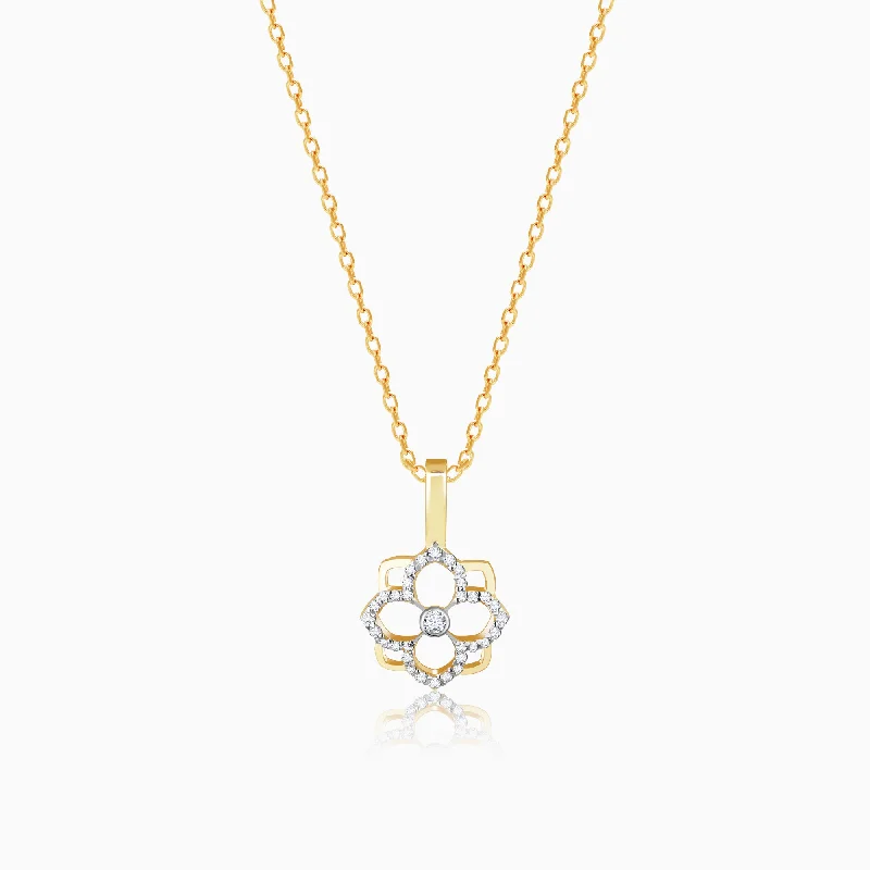 necklaces delicate thin chain -Gold Gracious Flower Diamond Pendant