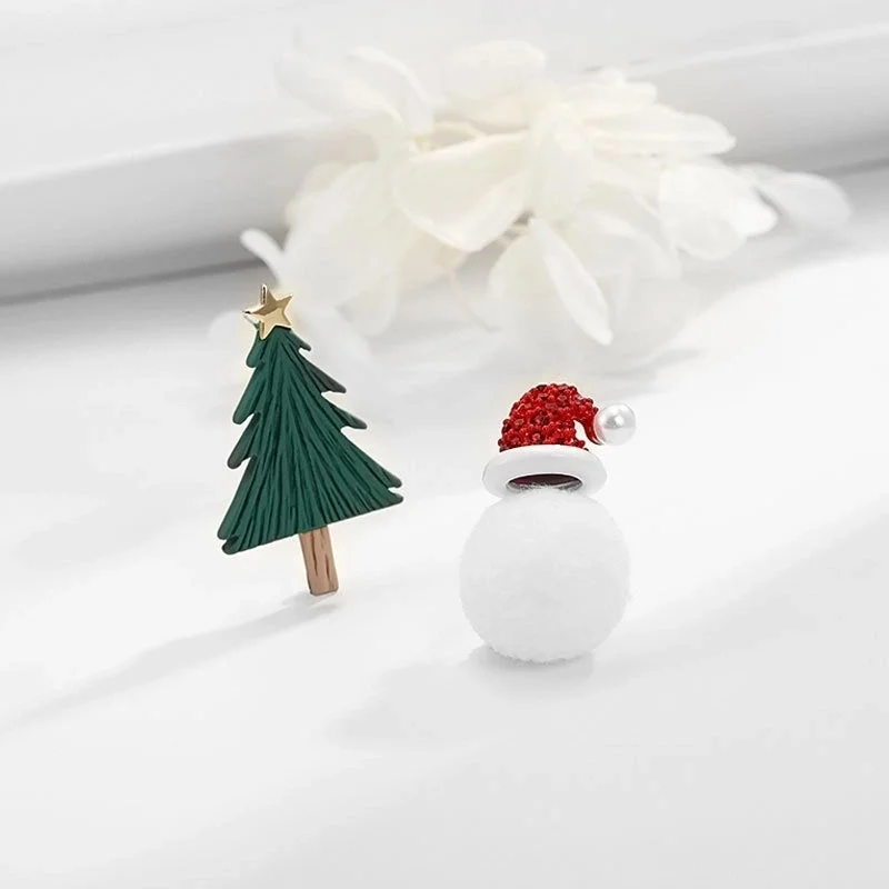 Christmas Tree Christmas Hat Fur Ball Earrings