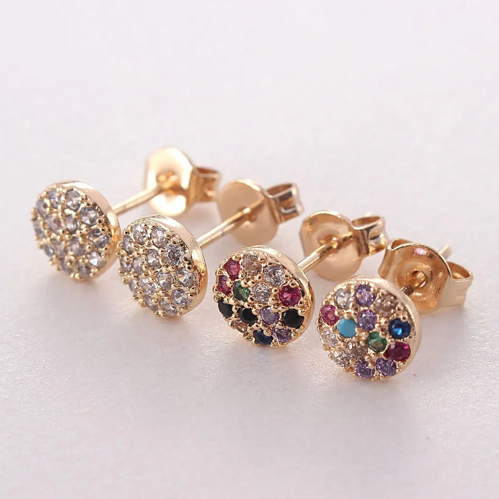 ladies earrings for young women -1 Pair Simple Style Round Plating Inlay Copper Zircon Gold Plated Ear Studs