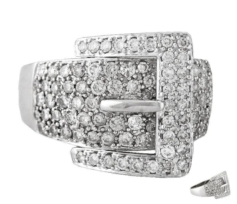 ladies engagement rings unique taste -Ladies Exquisite 14K 585 White Gold 2.21ctw Diamond Belt Buckle Cocktail Ring