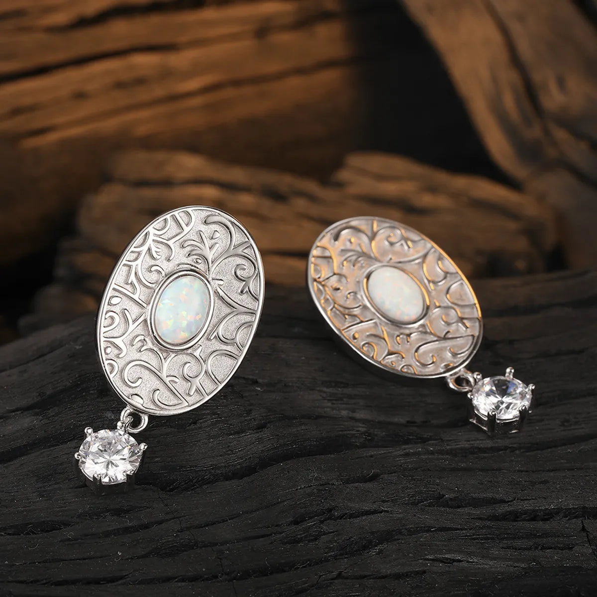 ladies earrings hypoallergenic metal -1 Pair Original Design Oval Plating Inlay Sterling Silver Artificial Gemstones Zircon White Gold Plated Drop Earrings