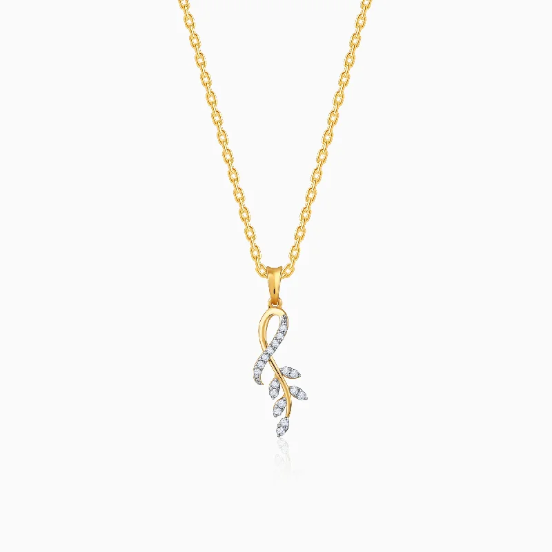 necklaces with feather pendant -Gold Breathtaking Leaf Diamond Pendant