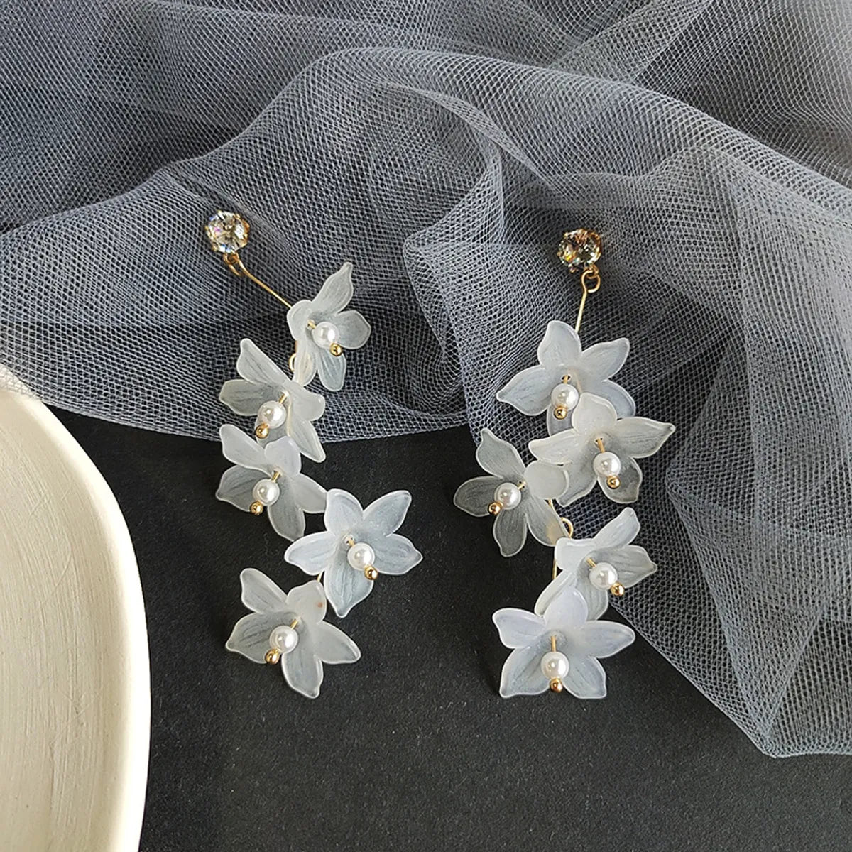 ladies earrings small hoop elegance -Sweet Flower Alloy Inlay Acrylic Artificial Pearls Rhinestones Women's Drop Earrings