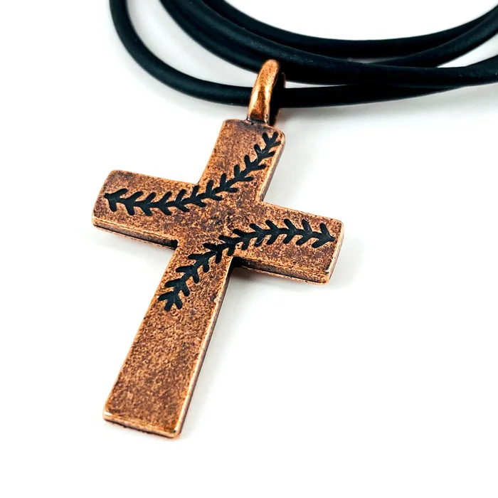 necklaces rose gold fashion -Baseball Stitch Cross Necklace Copper Finish