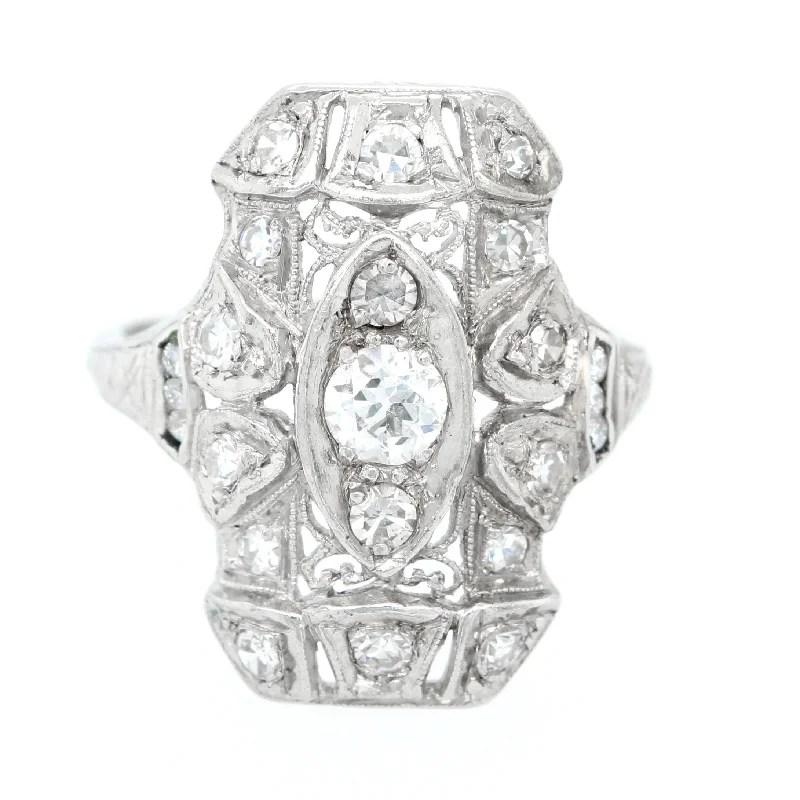 ladies engagement rings timeless beauty -Antique Art Deco 1.00ctw Diamond Filigree Cocktail Ring in Platinum