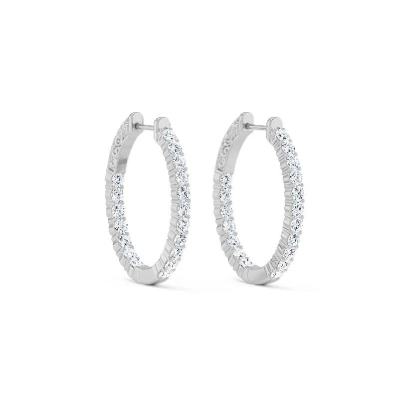 ladies engagement rings floral inspired -Diamond Inside-Out Oval Profile Short Hoops