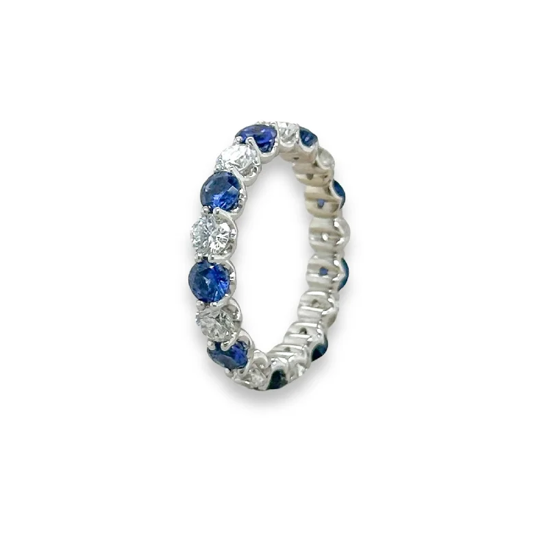 ladies engagement rings with filigree detail -14K W Gold 1.46ctw Lab Created Diamond and 1.79ctw Sapphire Eternity Band