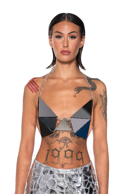 necklaces with lock charm -OUT OF THIS WORLD MIRRORED CHAIN BRA