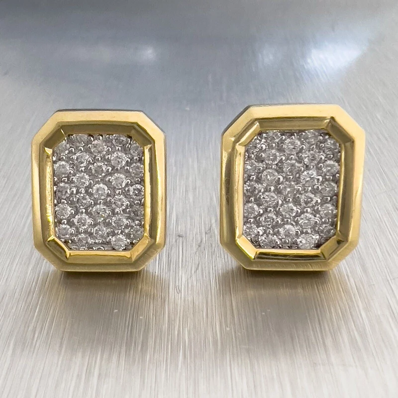 ladies engagement rings luxury brand appeal -18k White & Yellow Gold Pave Diamond Octagonal Cufflinks 0.50ctw 12.6g VINTAGE