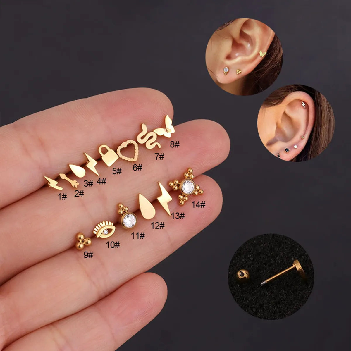 ladies earrings with star shape -Lady Geometric Plating Stainless Steel Ear Studs