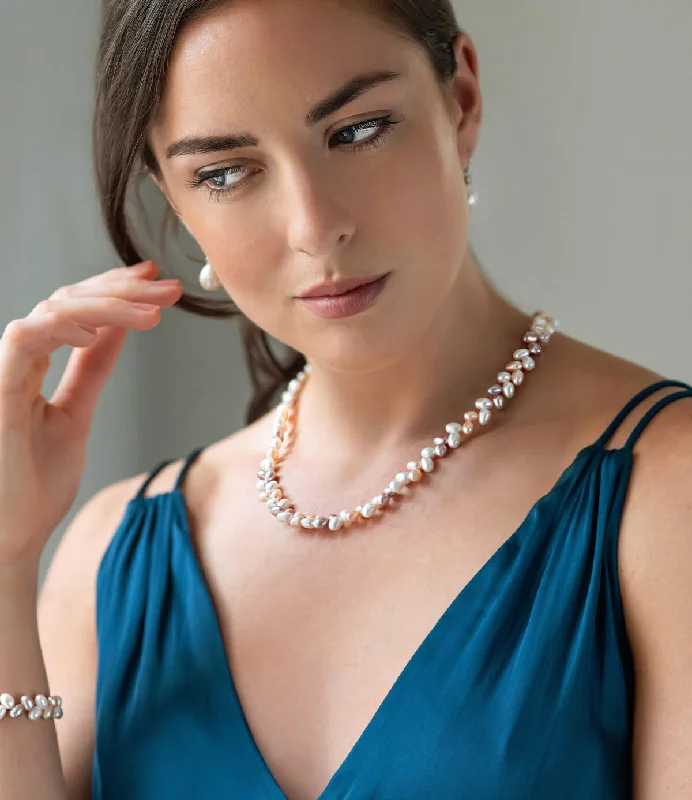 necklaces layered stackable set -Leaf Multicolour Pearl Necklace