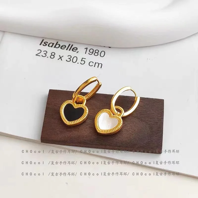 6634 Black and White Double sided Love Earrings