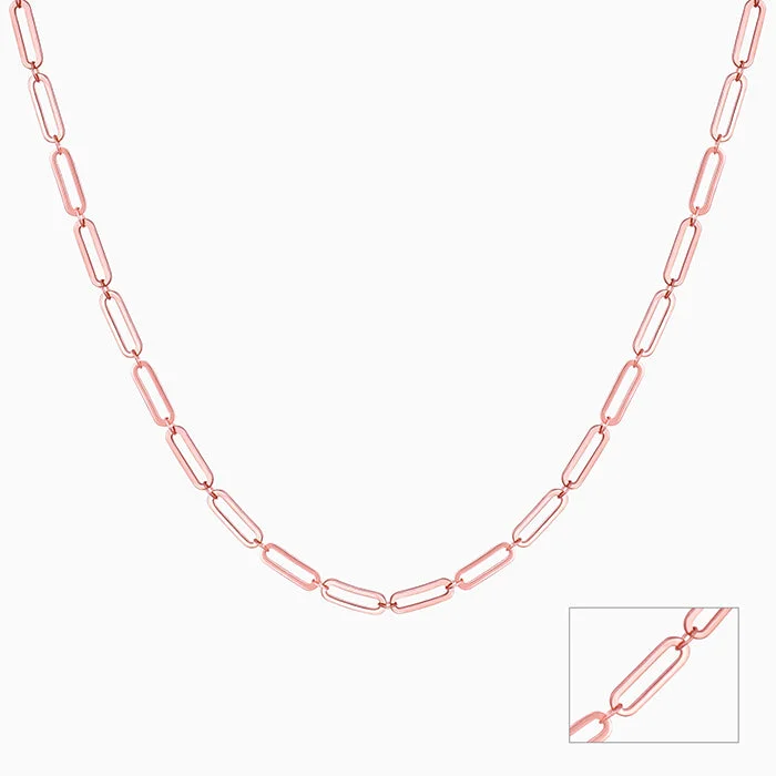 necklaces long chain style -Rose Gold Elongated Link Chain Necklace