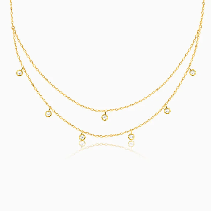 necklaces for couples love -Golden Dual Layer Zircon Necklace