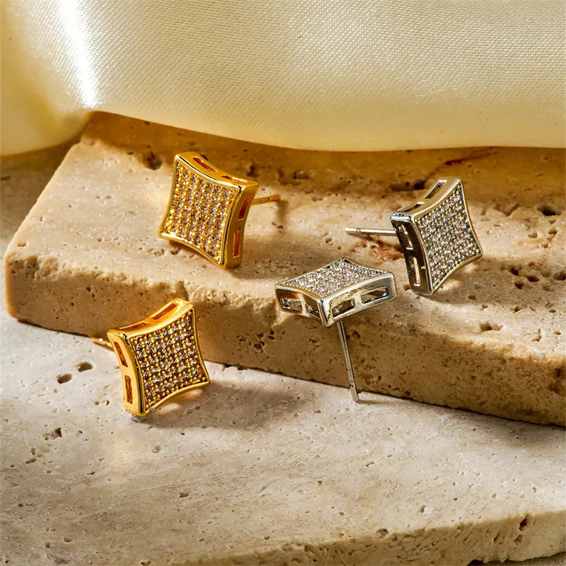 ladies earrings affordable luxury -1 Pair French Style Simple Style Shiny Square Inlay Copper Zircon K Gold Plated Rhodium Plated Ear Studs