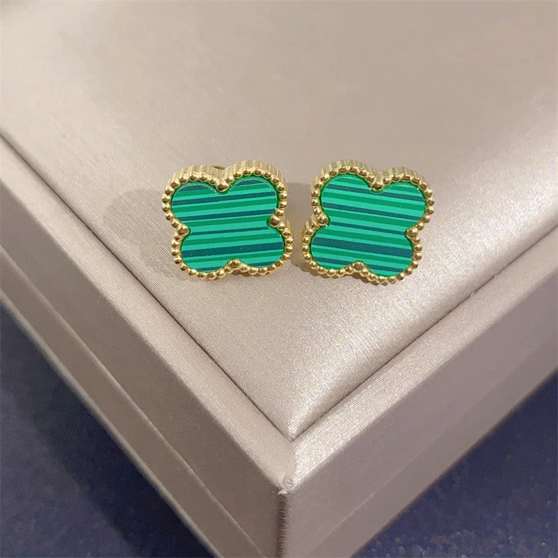 6607 Golden Green Clover Earrings