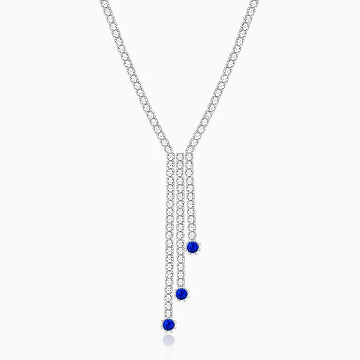 necklaces with white pearls -Silver Blue Lariat Necklace