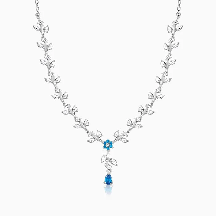 necklaces with floral charm -Silver Blue Daisy Necklace