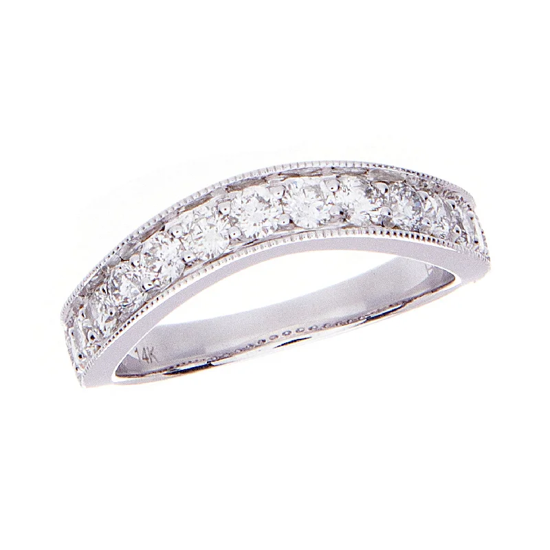 ladies engagement rings bold statement ring -Curved diamond band with milgrain edges