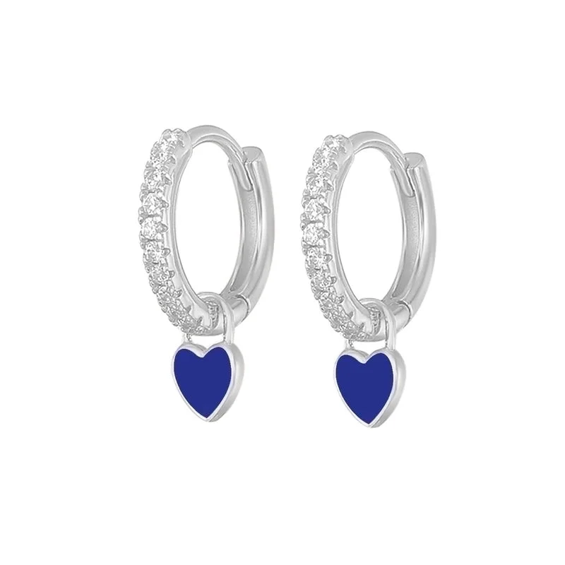 Love Heart Earrings/White Gold Color/Blue