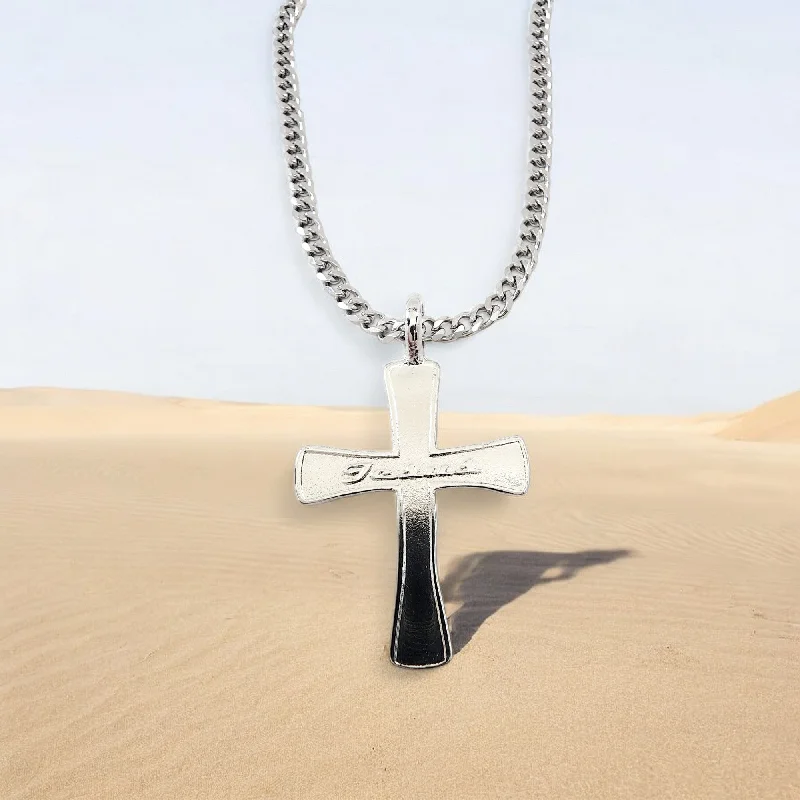 necklaces for young women -Cross Jesus Rhodium Silver Metal Finish Necklace Steel Chain Necklace