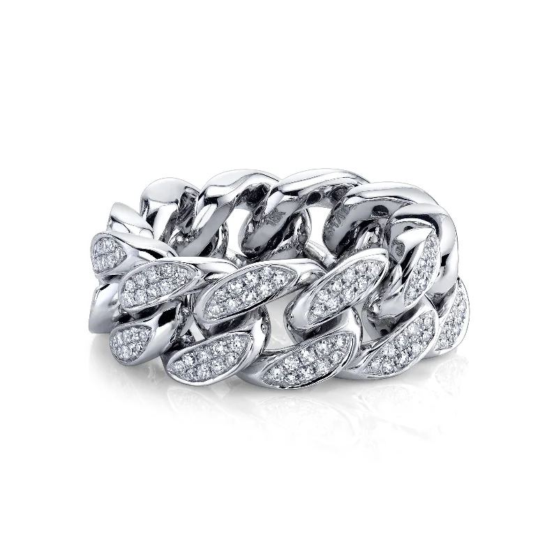 ladies engagement rings white gold shine -READY TO SHIP DIAMOND PARTIAL PAVE FLAT LINK RING