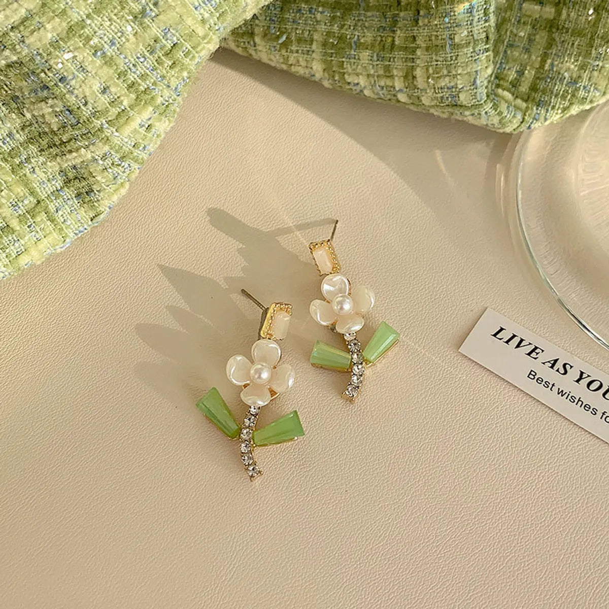 Green Small Flower Diamond Stud Earrings