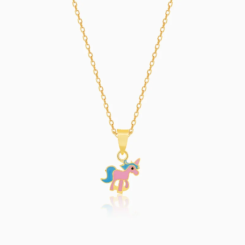 necklaces with blue sapphire -Golden Pie Unicorn Kids Pendant with Link Chain (7-10 yrs)