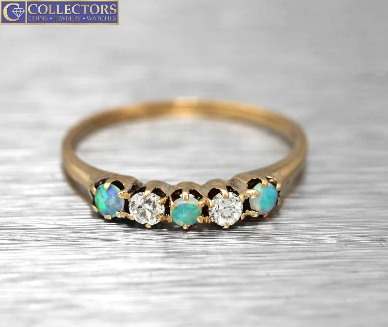 ladies engagement rings two tone metal -Lovely Ladies Vintage Estate 14K Yellow Gold 0.23ctw Diamond Opal Ring