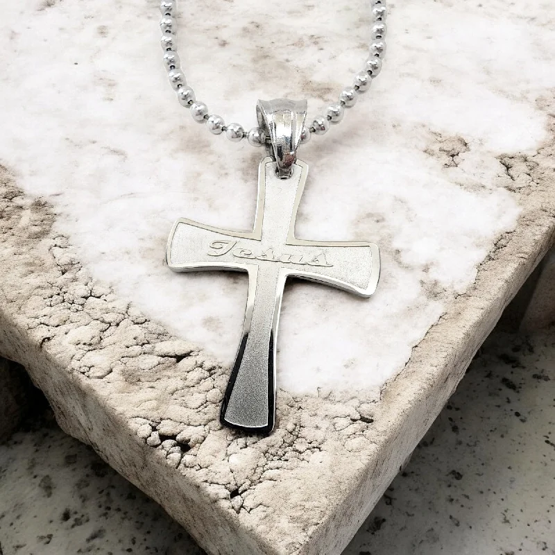 necklaces chic modern style -Cross Jesus Stainless Steel Necklace Ball Chain