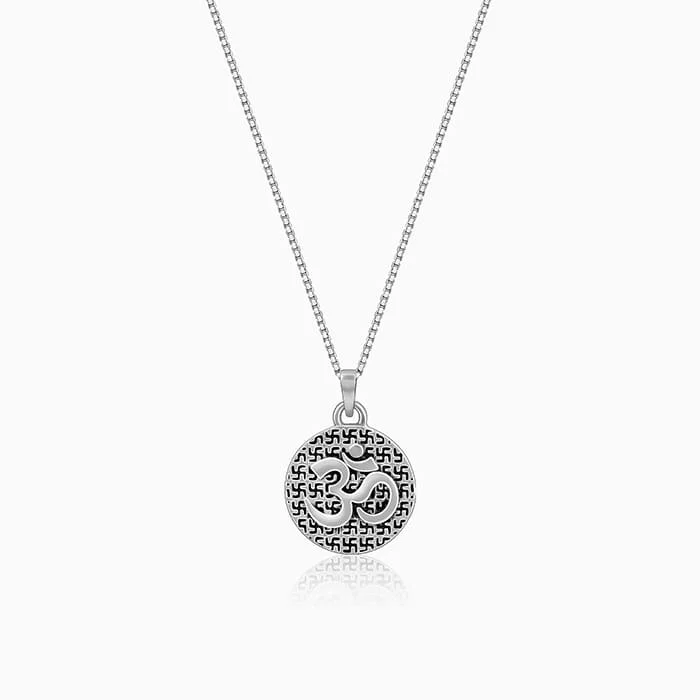 necklaces with blue topaz -Oxidised Silver Om Pendant with Box Chain For Him