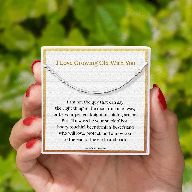 necklaces with peridot green -I Love Growing Old With You Morse Code Necklace