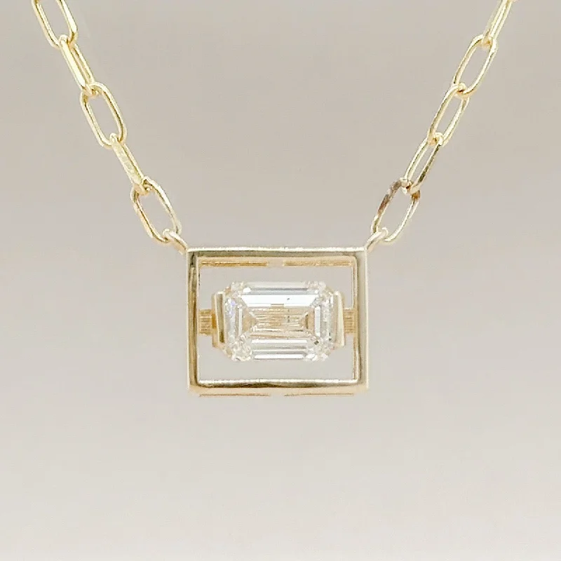 ladies engagement rings affordable price -14K Y Gold 1ct F/VS2 Lab-Created Emerald Cut Diamond on Paperclip Chain IGI