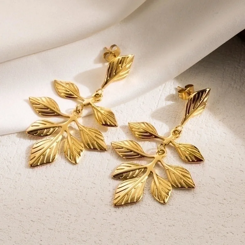 ladies earrings for casual wear -1 Pair Ig Style Leaves Flower Ginkgo Leaf Plating Stainless Steel Drop Earrings