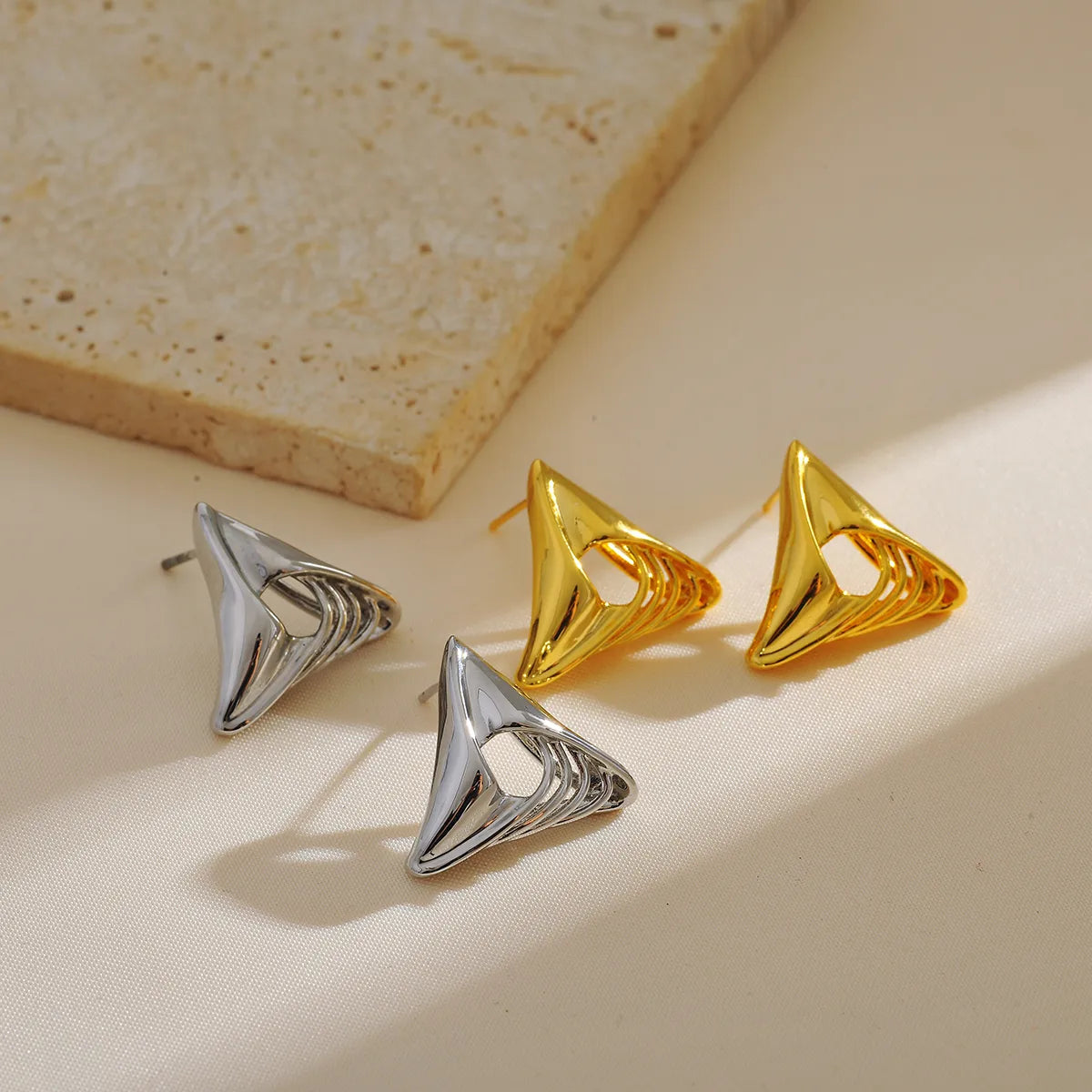 ladies earrings clip on design -1 Pair Simple Style Classic Style Triangle Plating Copper 18K Gold Plated Ear Studs