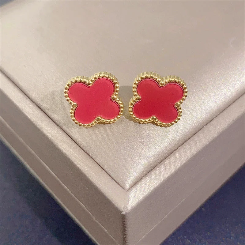 6607 Golden Red Clover Earrings