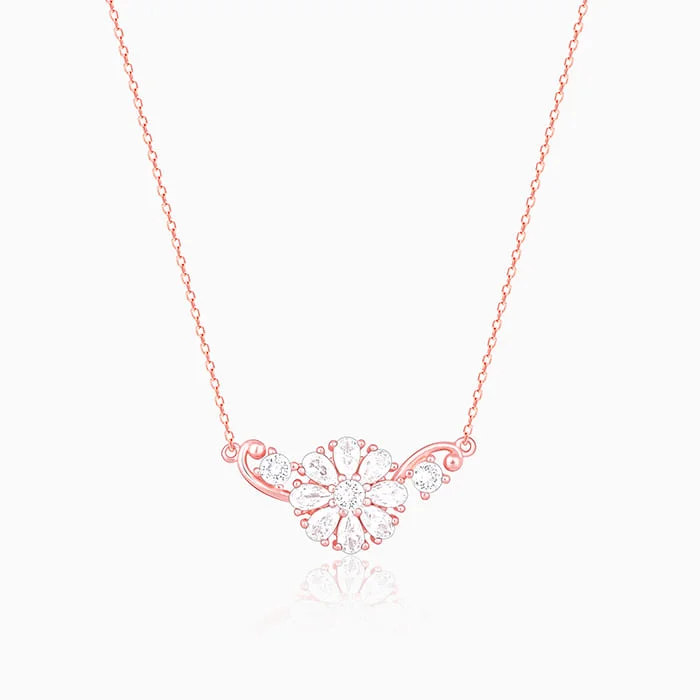 necklaces with engraved name -Rose Gold Floral Necklace