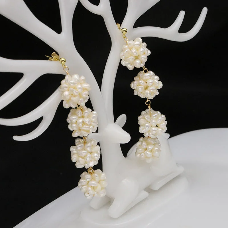 White Pearl Ball Earrings