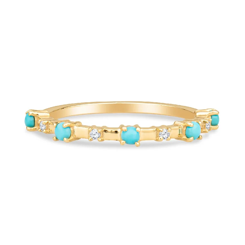 ladies engagement rings white sapphire purity -Alyssa 14K Gold Turquoise Dainty Ring with White Diamonds