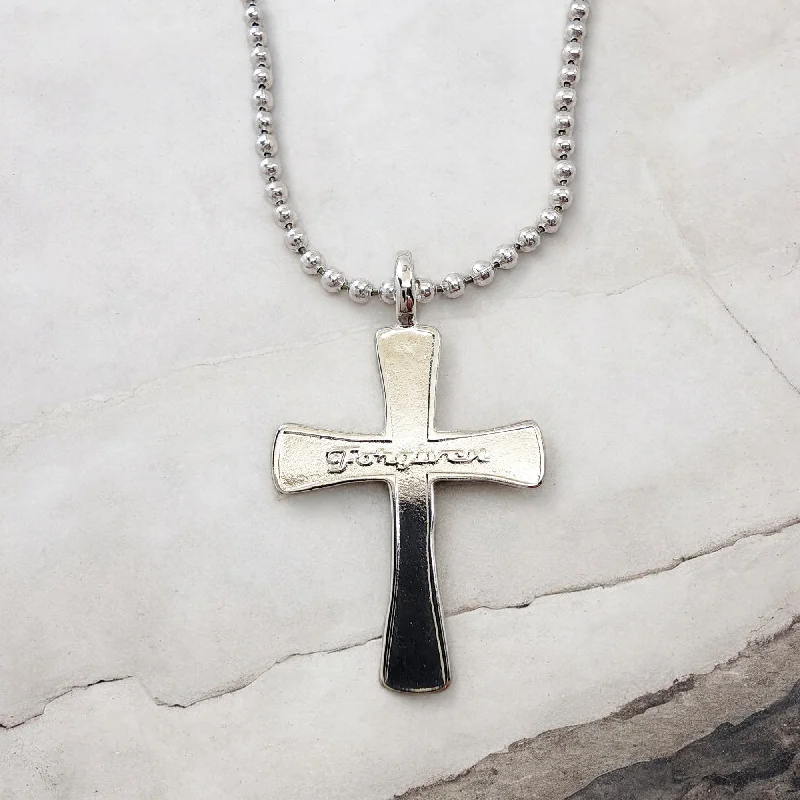 necklaces layered trendy look -Forgiven Cross Rhodium Metal Finish Ball Chain Necklace