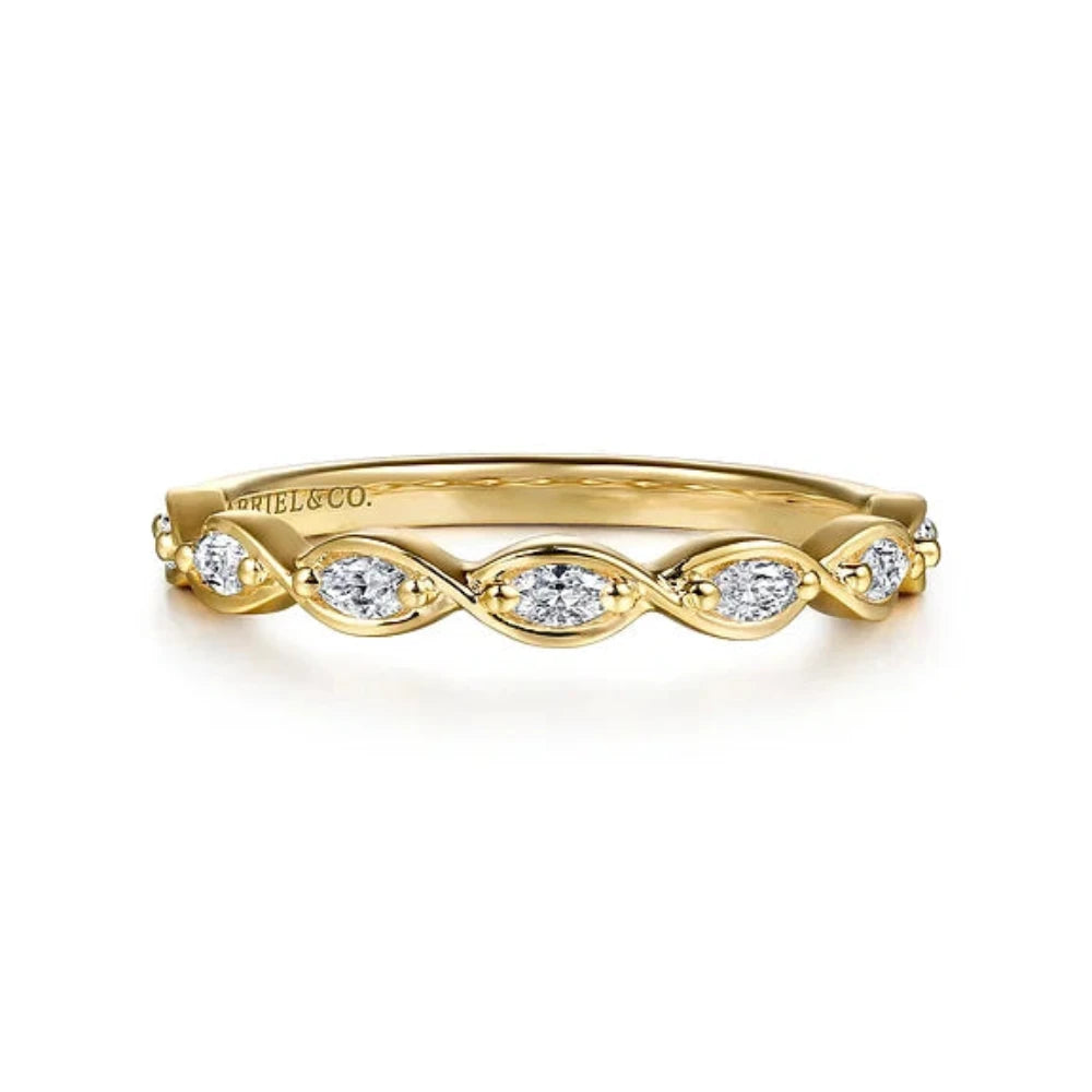 ladies engagement rings pave set stones -14K Y Gold .25ctw G/VS2 Marquise Shape Diamond Band